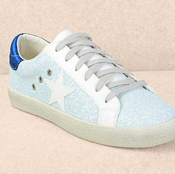 Mi.iM Shoes - Mi.iM Skyla Light Green Lace-up Glitter Star Sneakers